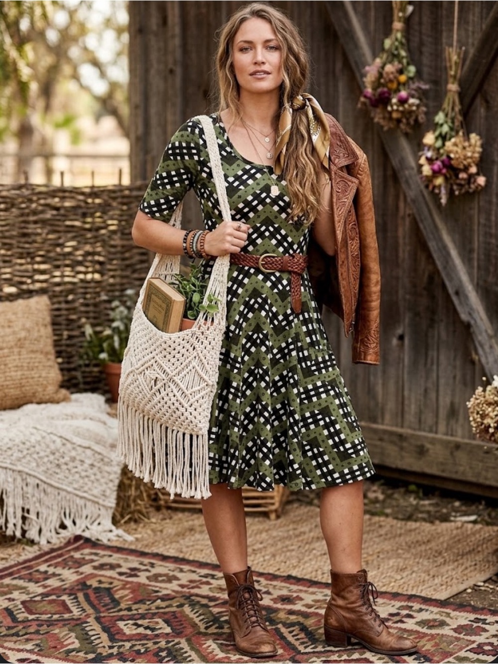 LuLaRoe Nicole Dress Olive Green Geometric Chevron Skater Dress XXL